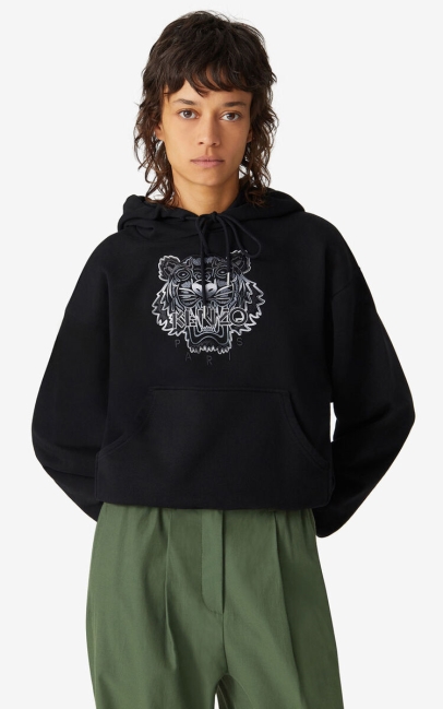 Kenzo Women Boxy Hooded Tiger Sweatshirt Black